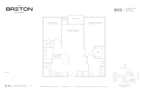 Floor plan for 2 beds, 2 baths, 1173 sqft